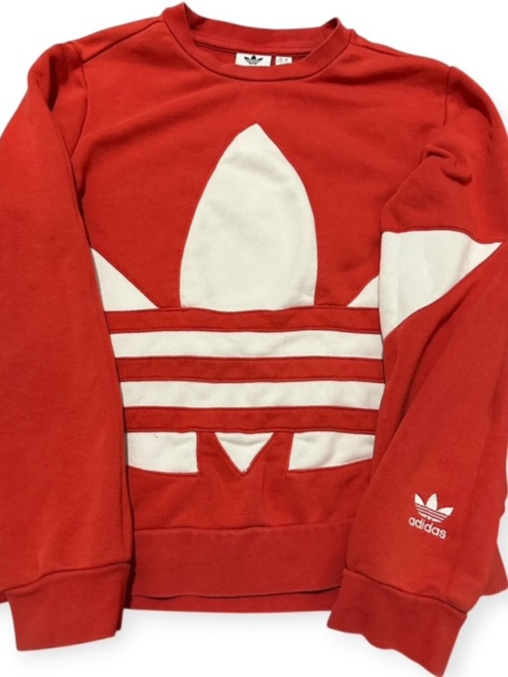Adidas Originals Big Trefoil Crewneck Sweatshirt Red White Kids 9-10